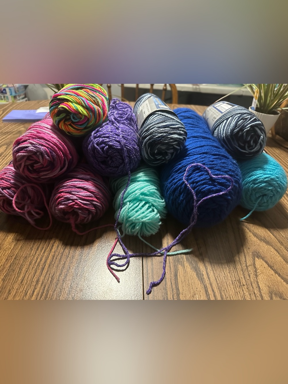 Assorted Color Yarn Bundle - Bright Pink, Purple, Teal, Blue: 10 skeins
